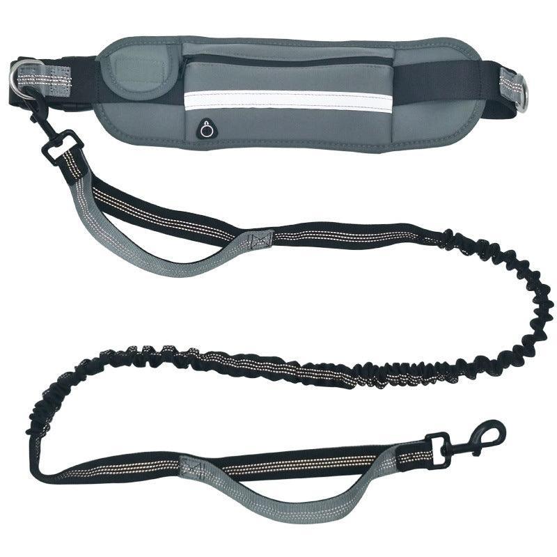 Adjustable Hands Free Dog Leash Lead + Waist Bag Belt Jogging Walking Running - Black+Pink