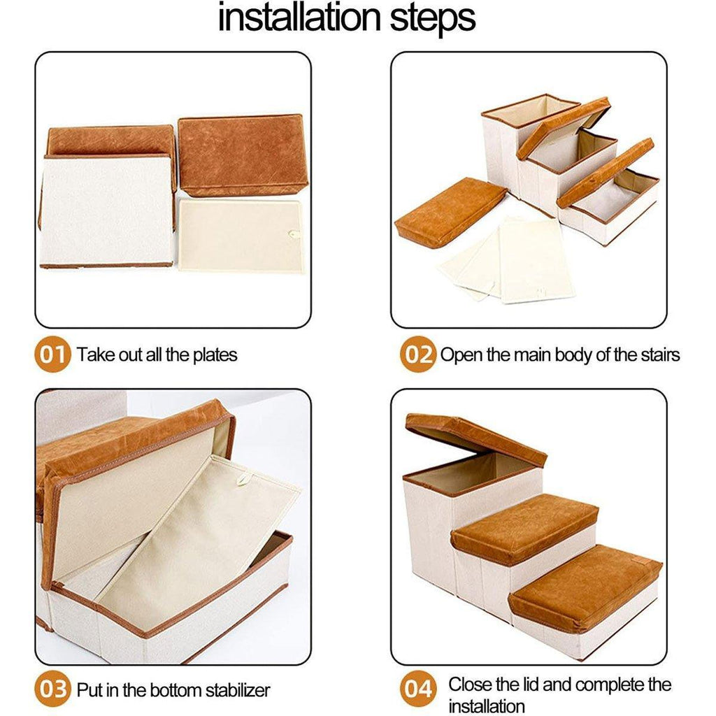 Foldable Pet Dog Stairs Puppy Step Ladder for Bed Sofa Portable Climbing Ramp - Grey